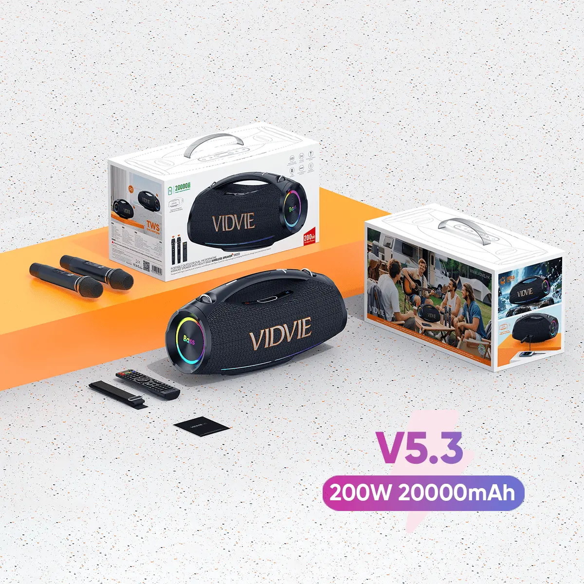 200W TWS Speaker With Dual Wireless Microphone and Remote Control thumbnail 13