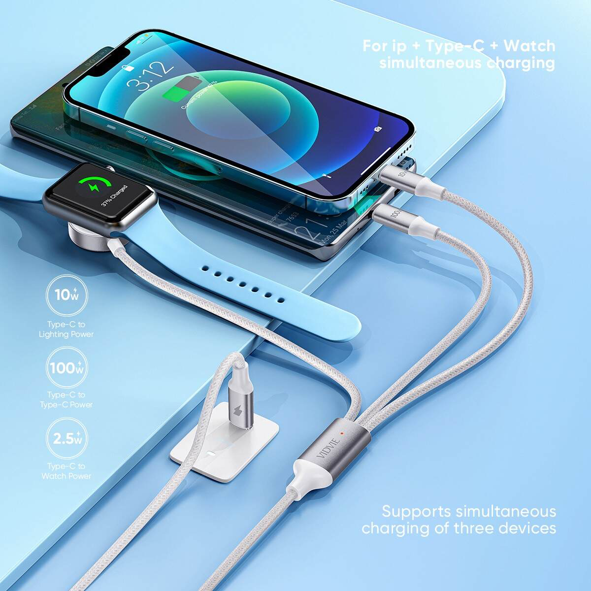 3 in 1 Fast charge cable. watch, phone and earbud. thumbnail 4