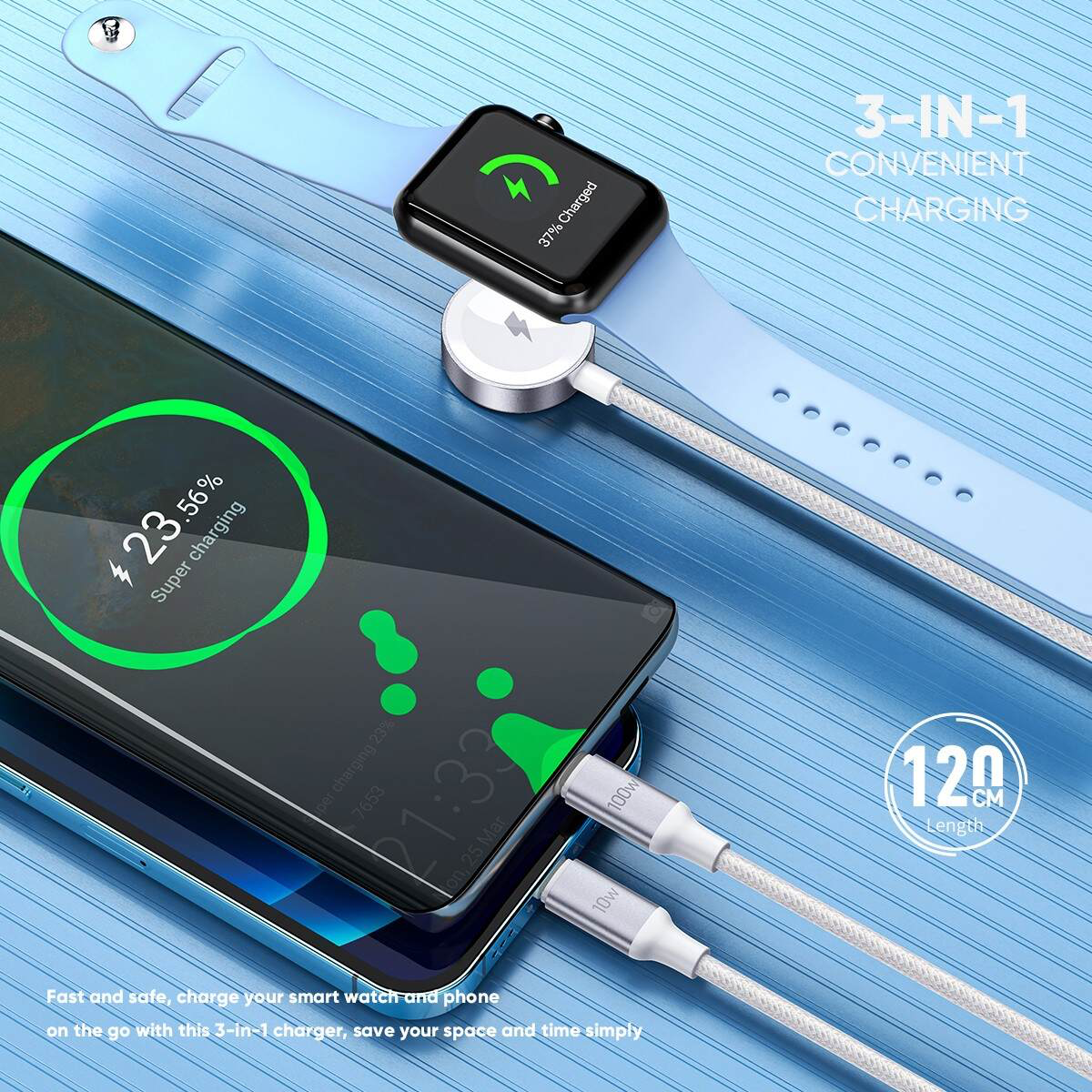3 in 1 Fast charge cable. watch, phone and earbud. thumbnail 3