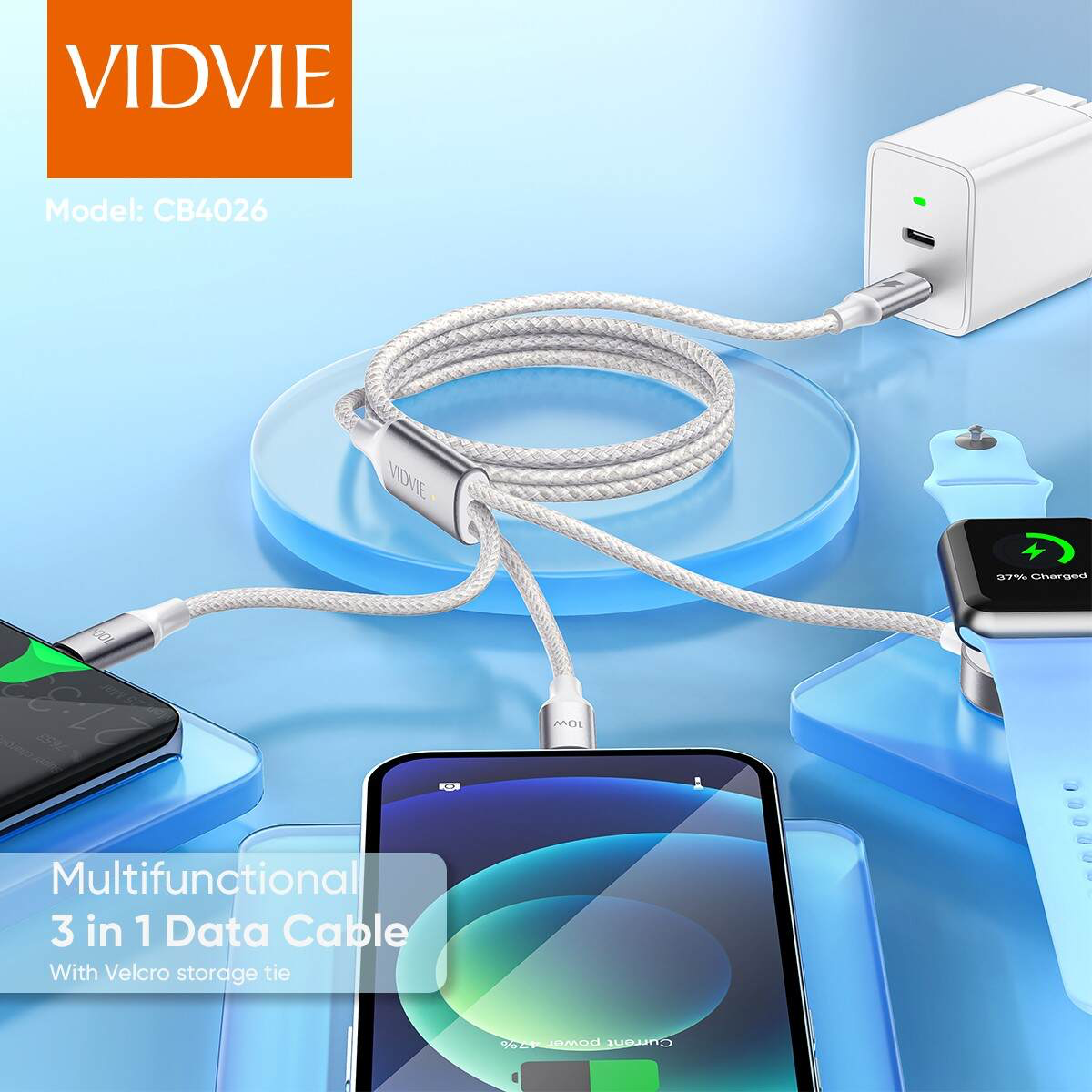 3 in 1 Fast charge cable. watch, phone and earbud. thumbnail 2