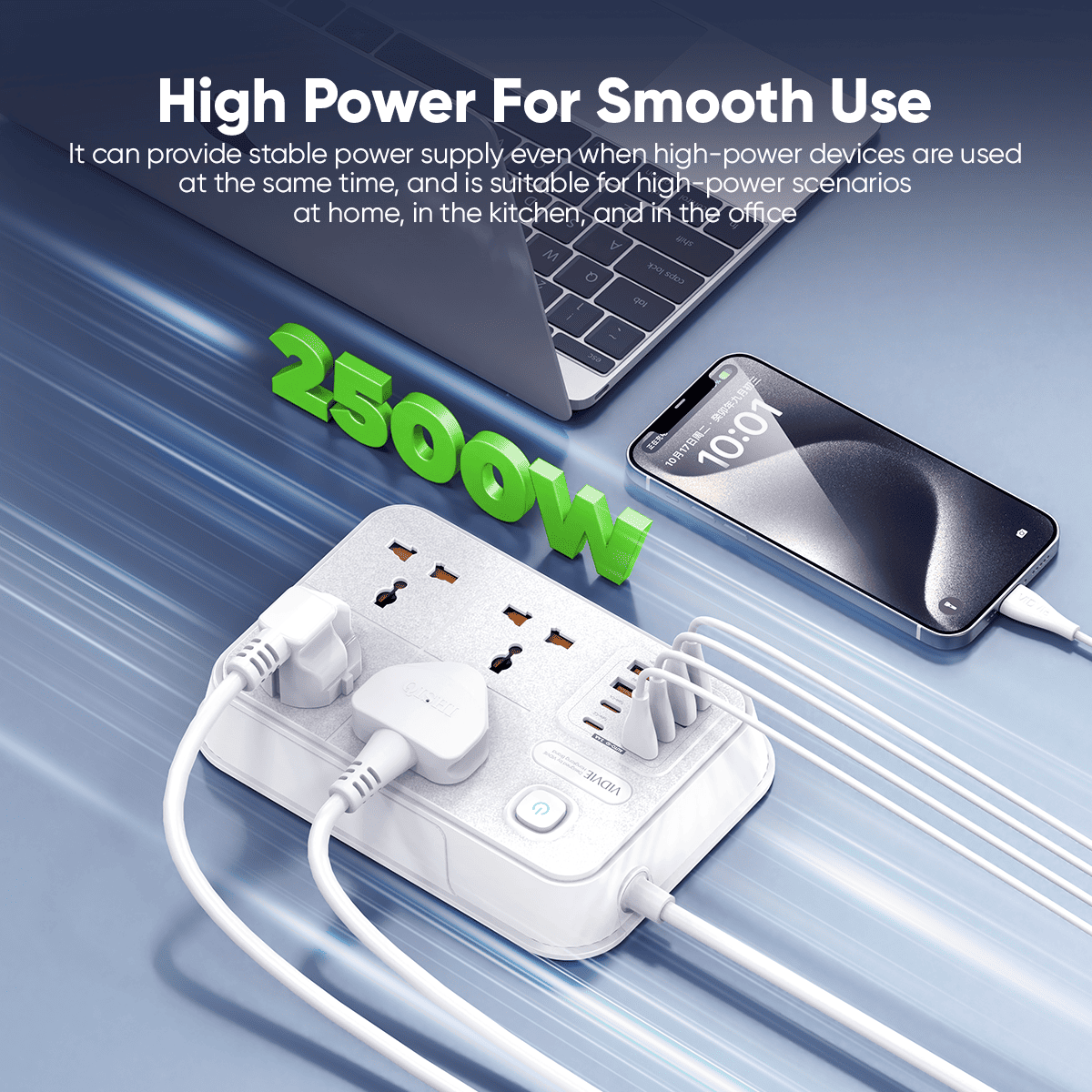 2500watts 4 USB + 4 Type-C Power Strip. thumbnail 3