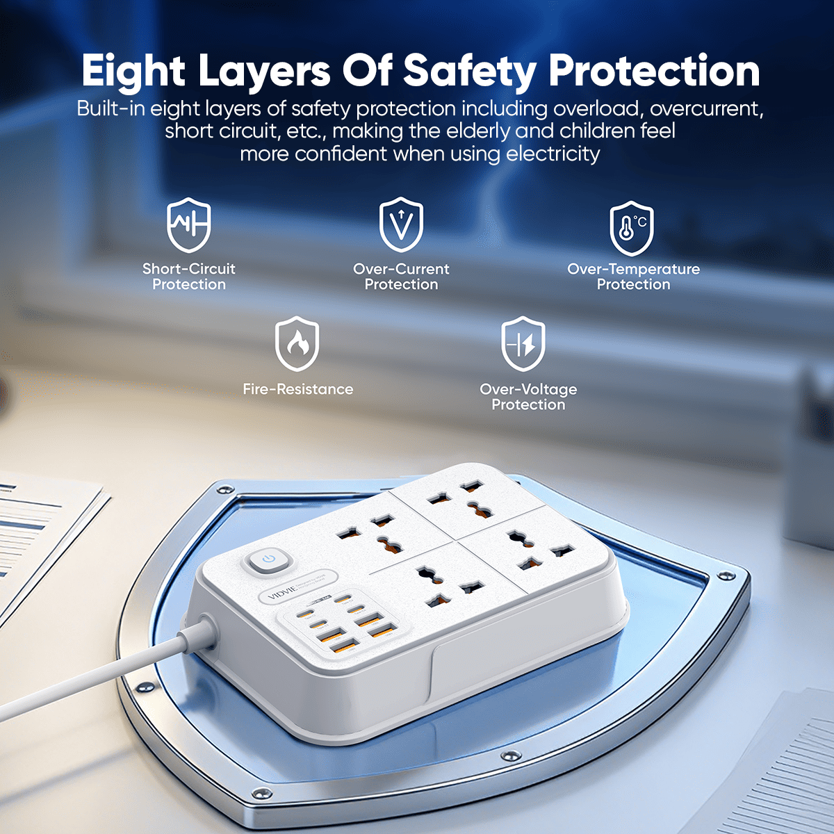 2500watts 4 USB + 4 Type-C Power Strip. thumbnail 4