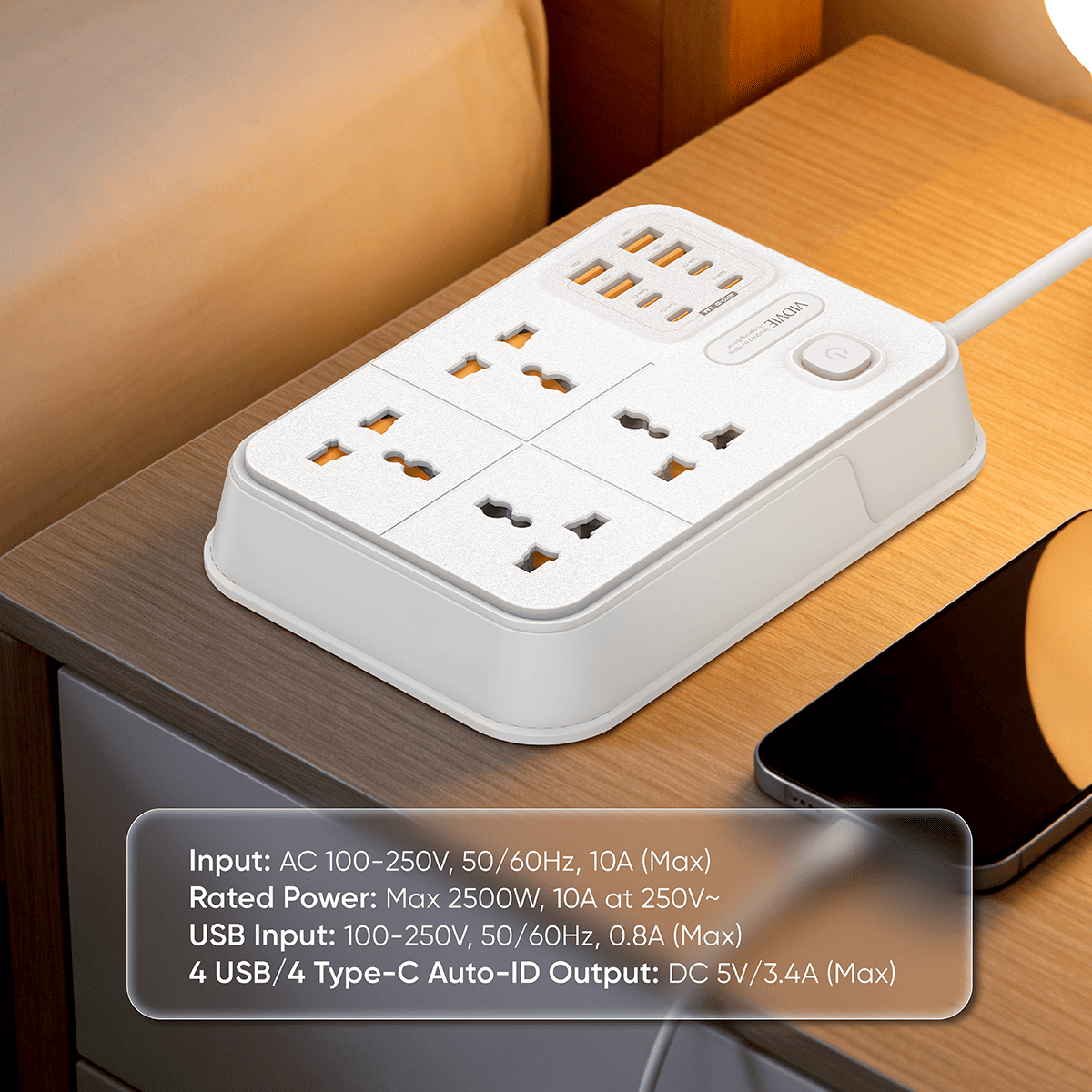 2500watts 4 USB + 4 Type-C Power Strip. thumbnail 6