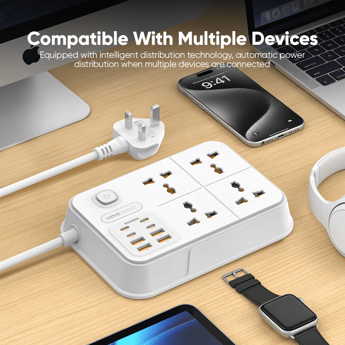 2500watts 4 USB + 4 Type-C Power Strip. thumbnail 7