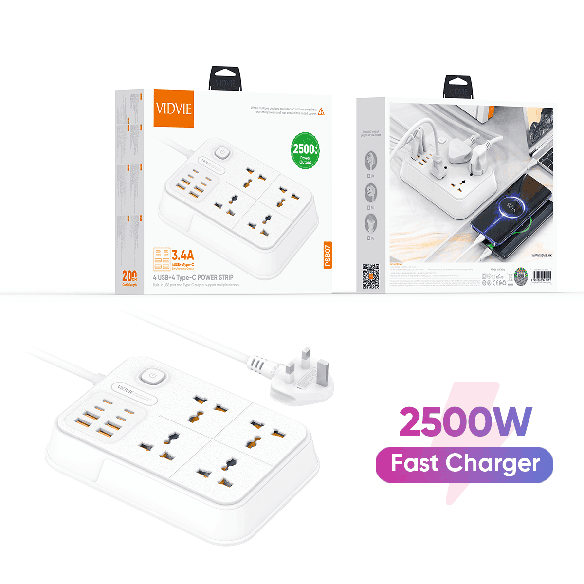 2500watts 4 USB + 4 Type-C Power Strip. thumbnail 10