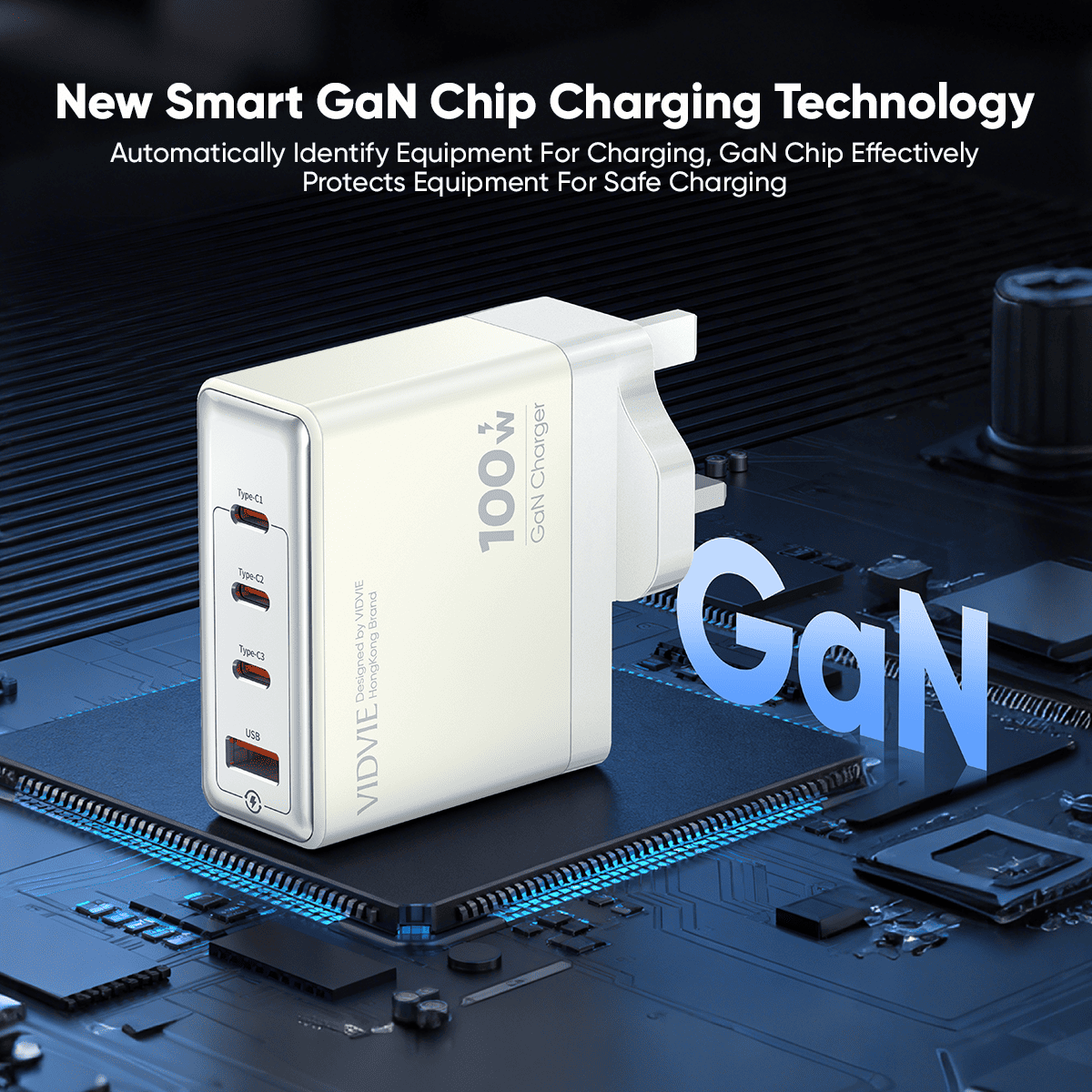 Single USB & Three Type-C GaN 100W Fast Charger thumbnail 2