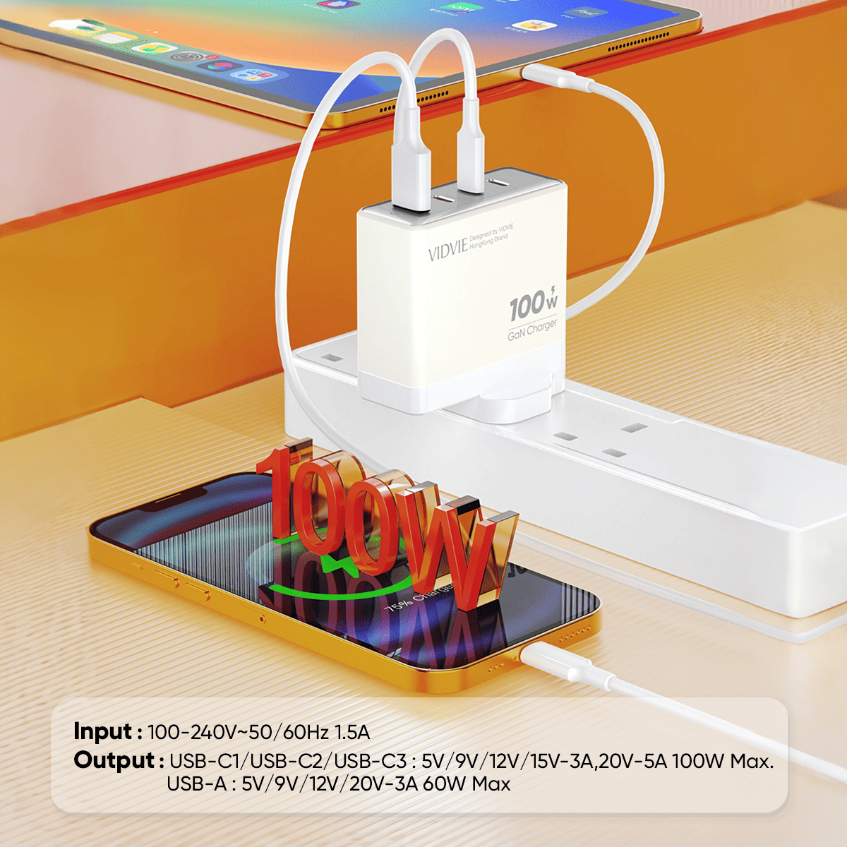 Single USB & Three Type-C GaN 100W Fast Charger thumbnail 7