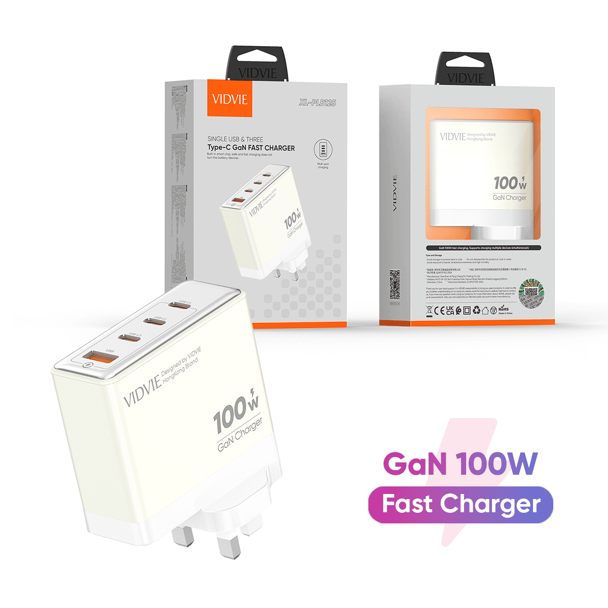 Single USB & Three Type-C GaN 100W Fast Charger thumbnail 4