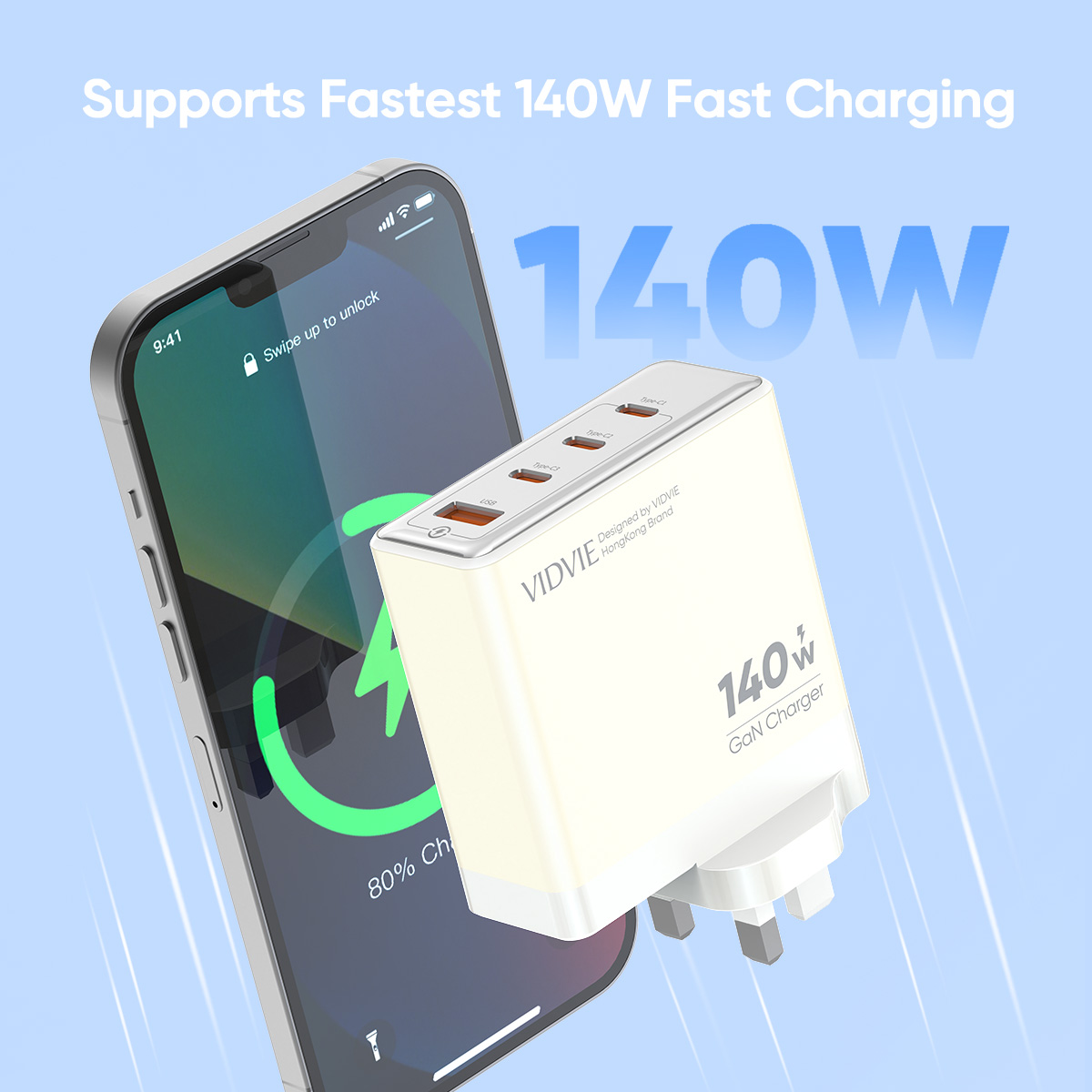 Single USB & Three Type-C GaN 140W Fast Charger thumbnail 6
