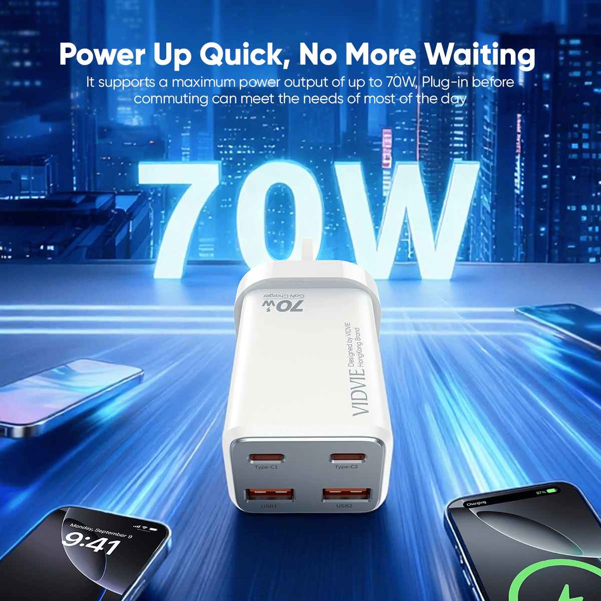 GaN Dual USB & Dual Type-C 70W Fast Charger thumbnail 3