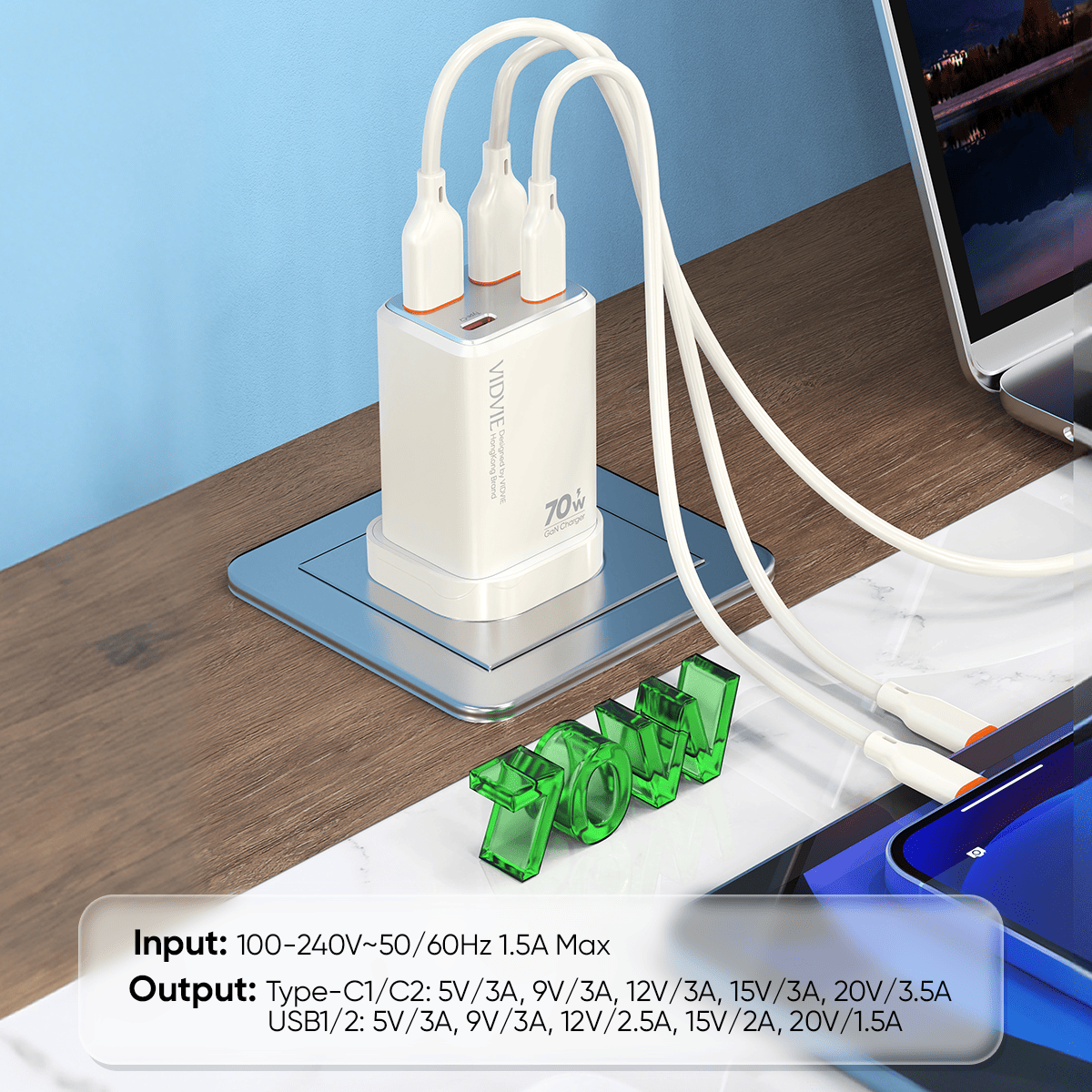 GaN Dual USB & Dual Type-C 70W Fast Charger thumbnail 8