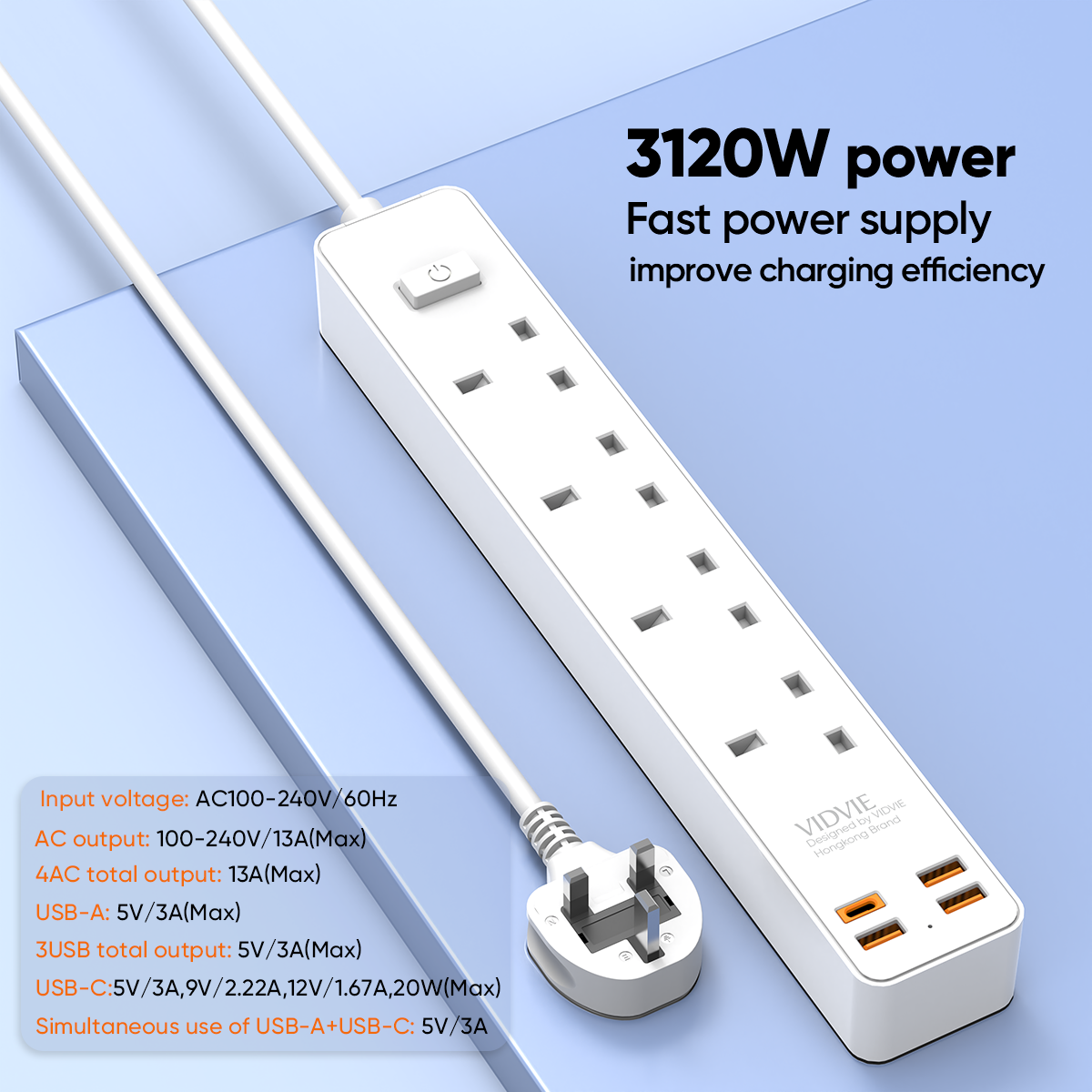 4 Ports extention sockets with 3120W fast charge thumbnail 4