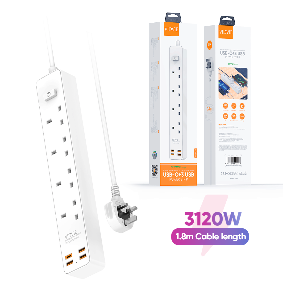 4 Ports extention sockets with 3120W fast charge thumbnail 3