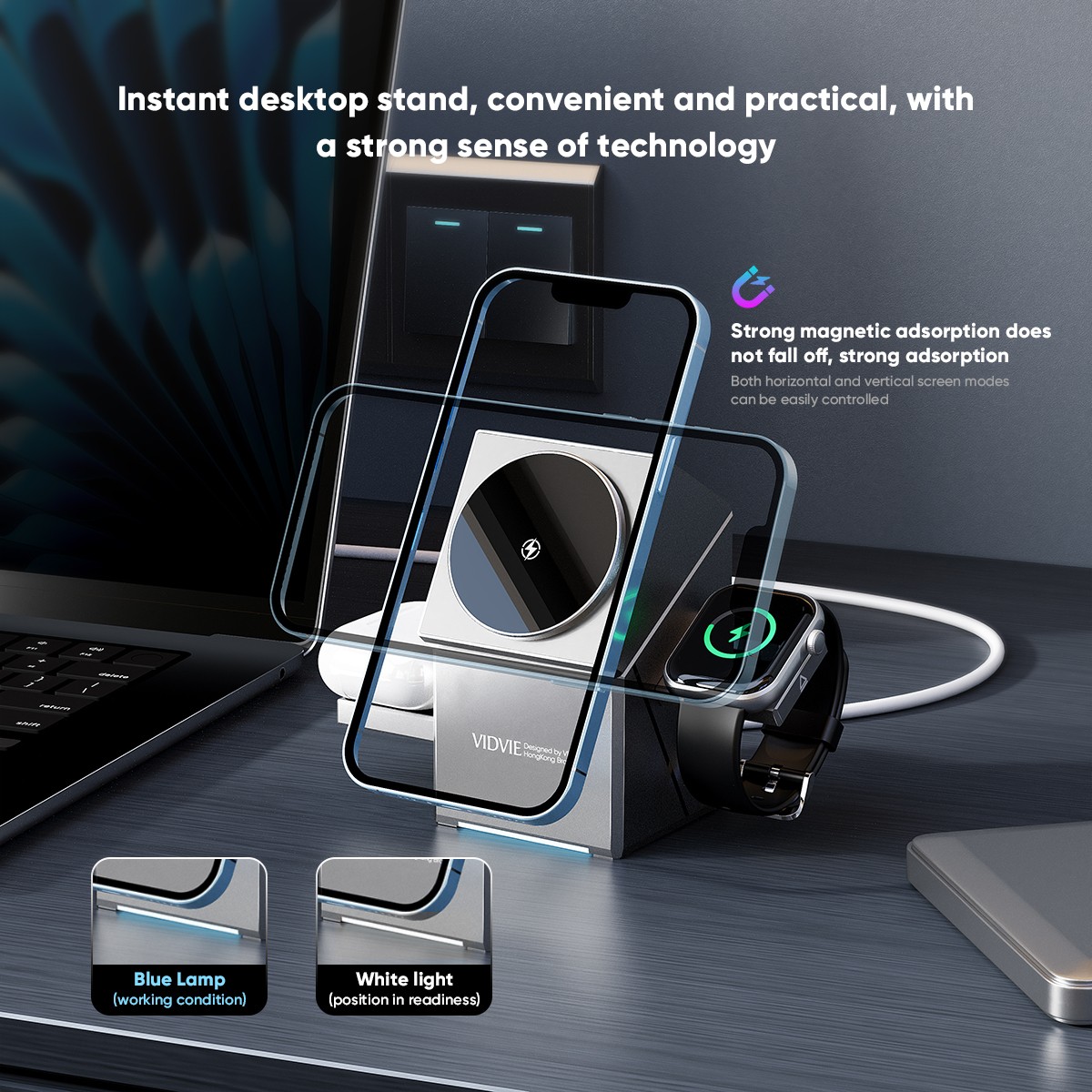 15W desktop 3-in-1 touch stand wireless charging thumbnail 7