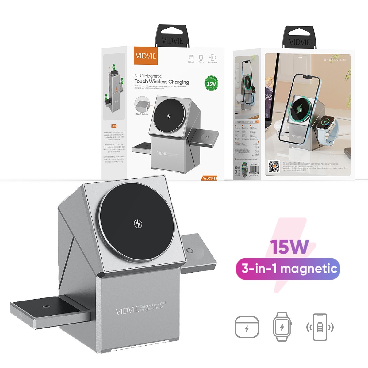 15W desktop 3-in-1 touch stand wireless charging thumbnail 6
